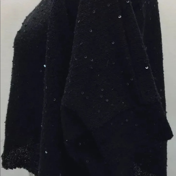 QED London Black Poncho Like Cable Knit Sweater Sequins S/M Square Blouse - Picture 3 of 6